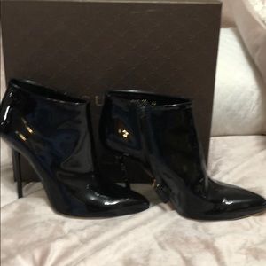 Gucci black patent leather booties